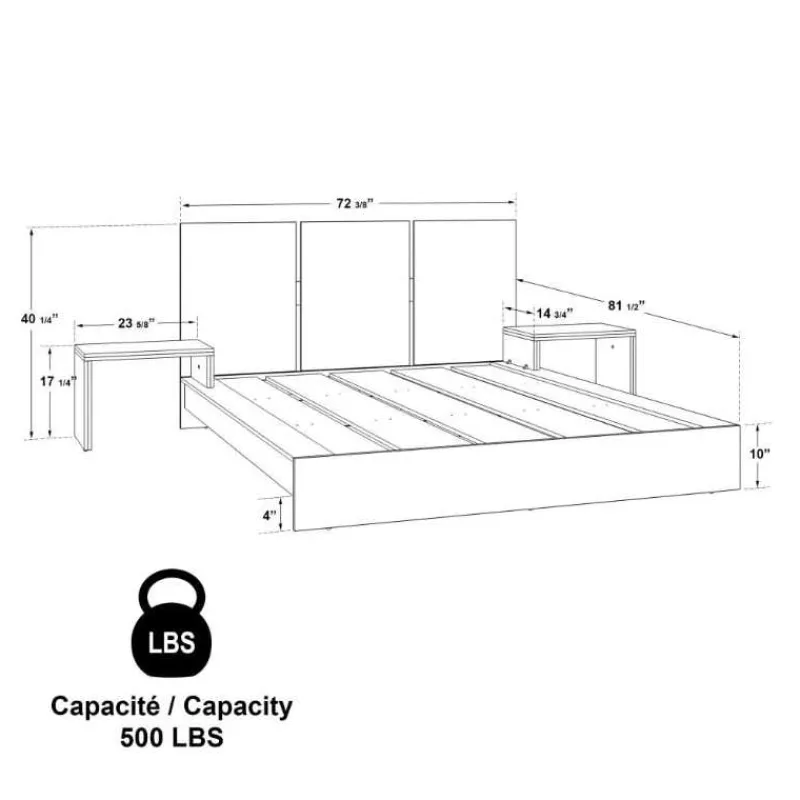 SUA-V Queen Platform Bed with Integrated Bedside Tables (60")