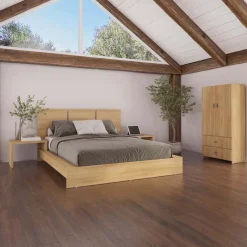SUA-V Queen Platform Bed with Integrated Bedside Tables (60