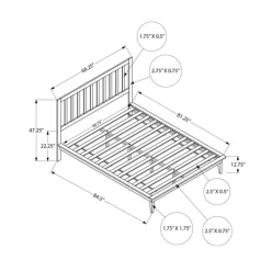 Monarch Queen Solid Wood Bed with Headboard (60") -