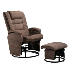 Reclining Ball-Bearing Swivel Glider with Ottoman - Brown
