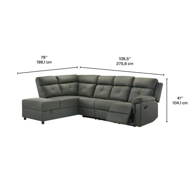 Reclining Sectional with Drop-Down Backrest and Cup Holders - Dark