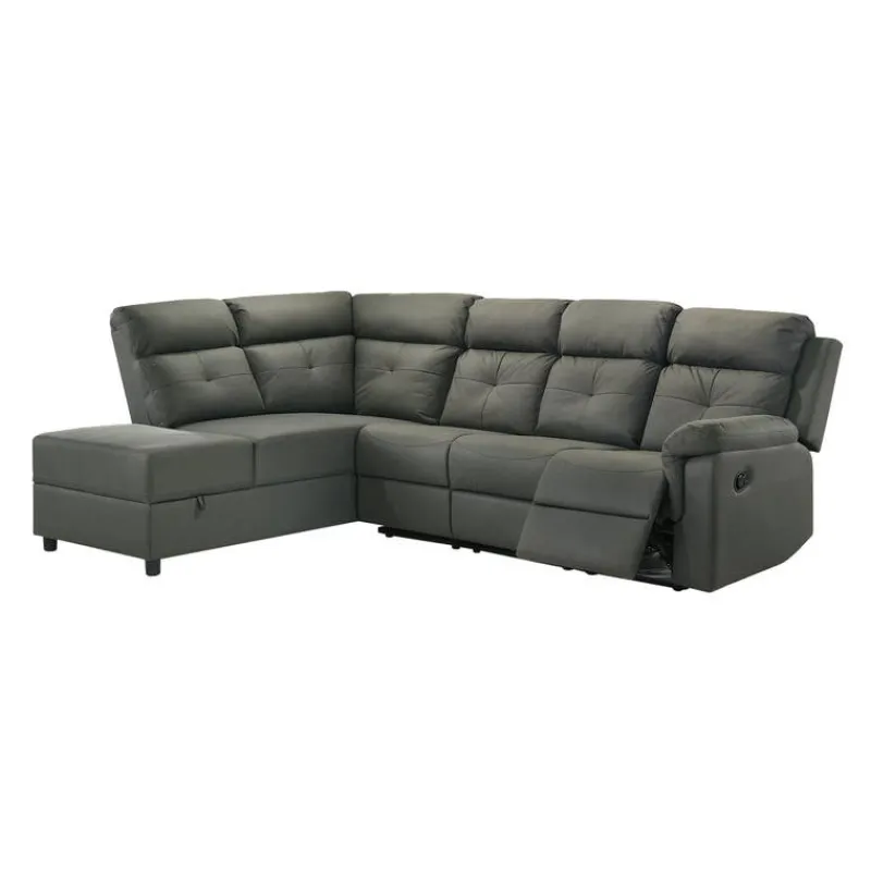 Reclining Sectional with Drop-Down Backrest and Cup Holders - Dark
