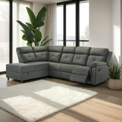 Reclining Sectional with Drop-Down Backrest and Cup Holders - Dark