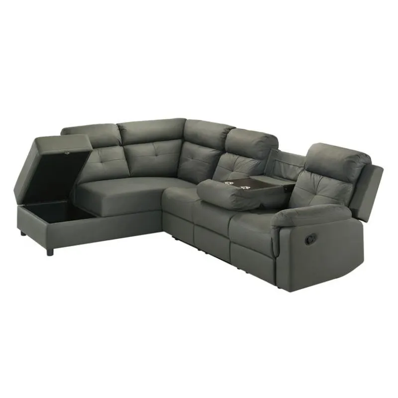 Reclining Sectional with Drop-Down Backrest and Cup Holders - Dark