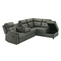 Reclining Sectional with Drop-Down Backrest and Cup Holders - Dark