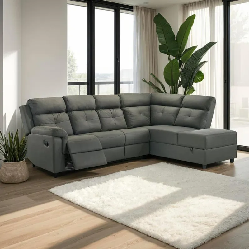 Reclining Sectional with Drop-Down Backrest and Cup Holders - Dark