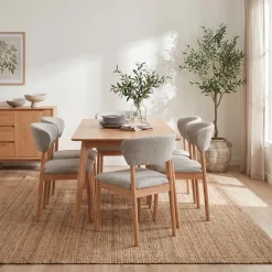 Rectangular Dining Table with 6 Rubberwood Chairs - 66 in x 35.5 in