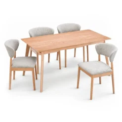 Rectangular Dining Table with 4 Rubberwood Chairs - 66 in x 35.5 in