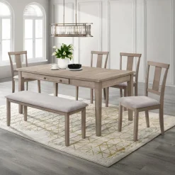 Rectangular Dining Table with Storage Compartments and 6 Chairs -