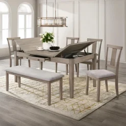Rectangular Dining Table with Storage Compartments and 6 Chairs -