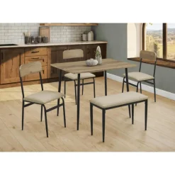 Monarch Rectangular Dining Table with 3 Chairs and 1 Bench