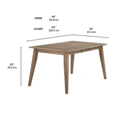 Arboit Poitras Rectangular Extendable Solid Wood Dining Table 48" to 60" -