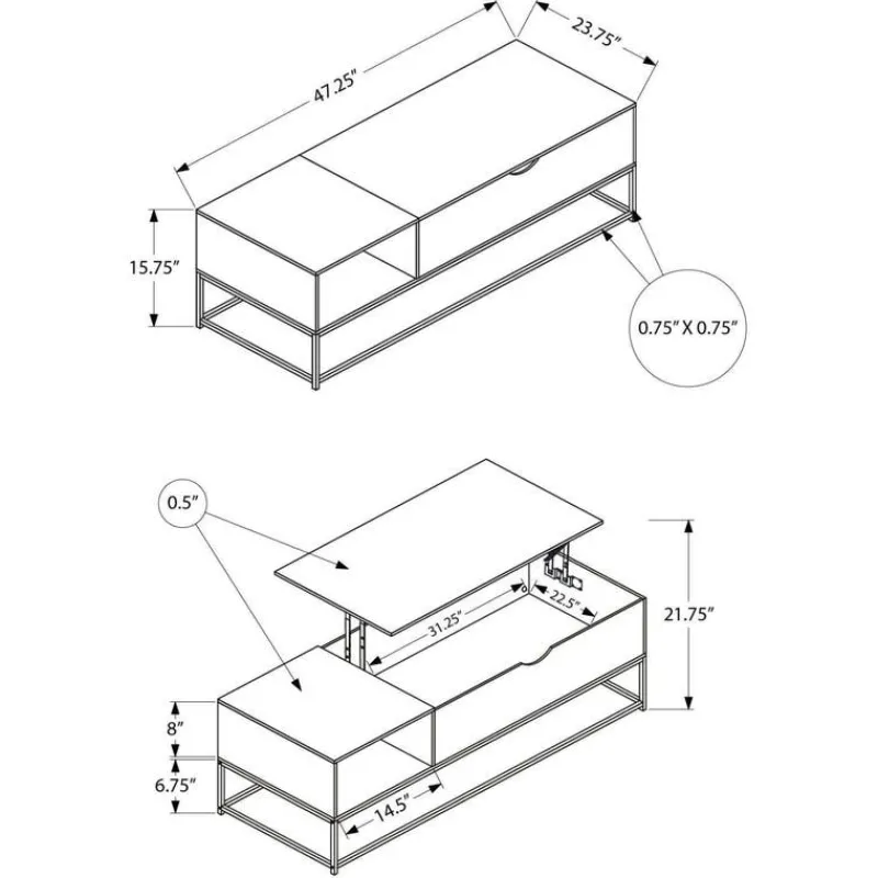 Monarch Rectangular Lift-Top Coffee Table 48" -
