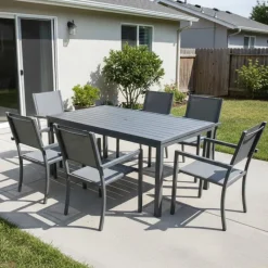 Rectangular Metal Outdoor Dining Table and 6 Chairs
