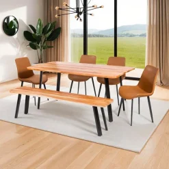 Rectangular Solid Wood Dining Table, 4 Chairs & Bench - 67"