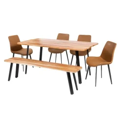 Rectangular Solid Wood Dining Table, 4 Chairs & Bench - 67