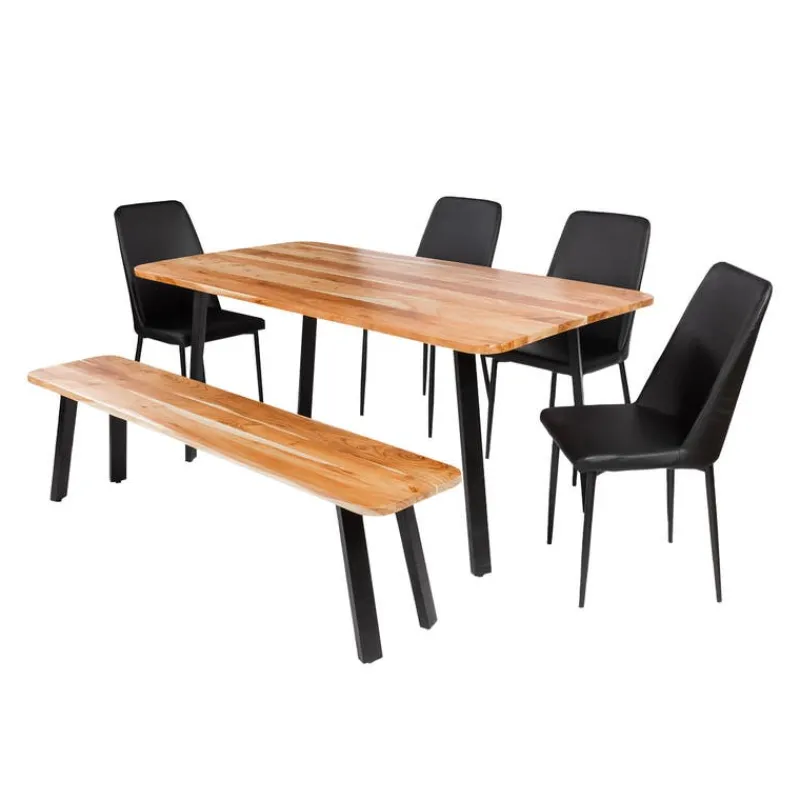 Rectangular Solid Wood Dining Table, 4 Chairs & Bench - 67"