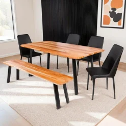Rectangular Solid Wood Dining Table, 4 Chairs & Bench - 67"