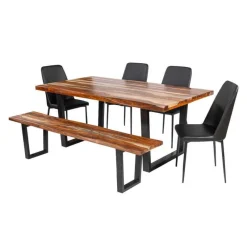Rectangular Solid Wood Dining Table, 4 Chairs & Bench - 72"