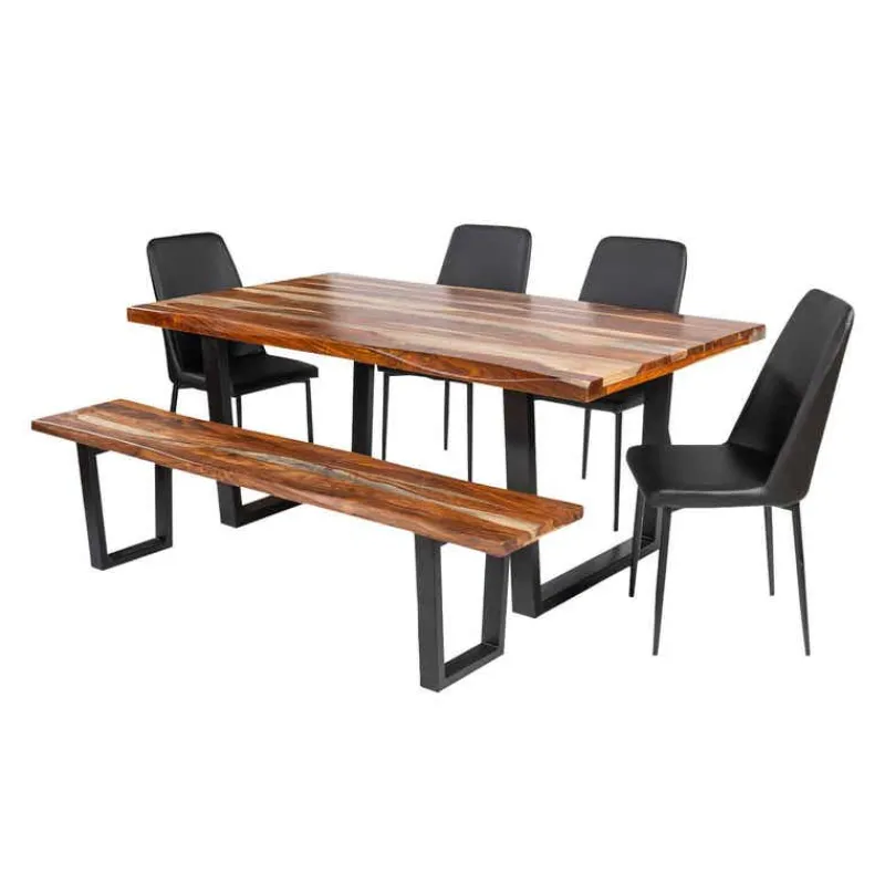 Rectangular Solid Wood Dining Table, 4 Chairs & Bench - 72"