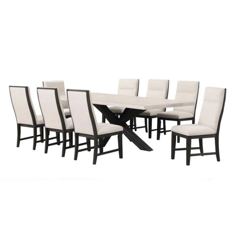 Rectangular Table with 8 Chairs - Creamy White