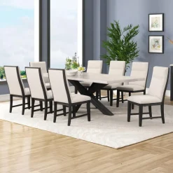 Rectangular Table with 8 Chairs - Creamy White