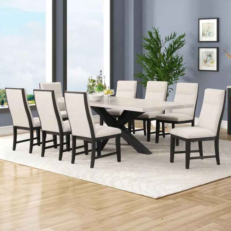 Rectangular Table with 8 Chairs - Creamy White