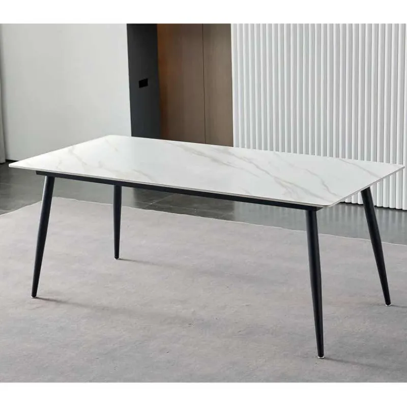 Rectangular White Sintered Stone Dining Table - 59"