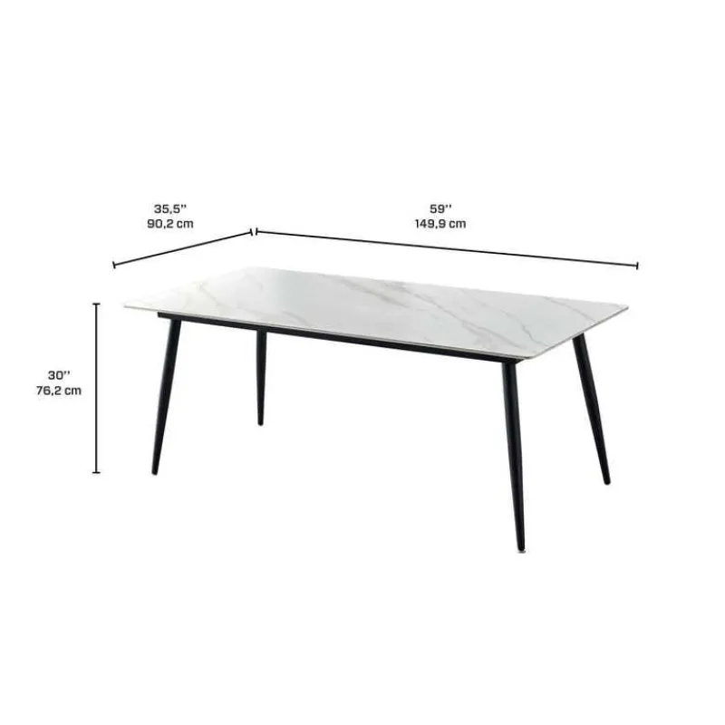Rectangular White Sintered Stone Dining Table - 59"