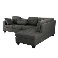 Reversible Sectional with a Drop-Down Backrest and Cup Holders