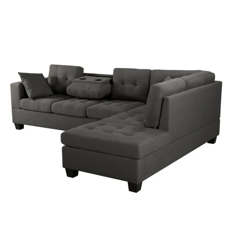 Reversible Sectional with a Drop-Down Backrest and Cup Holders