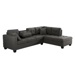 Reversible Sectional with a Drop-Down Backrest and Cup Holders