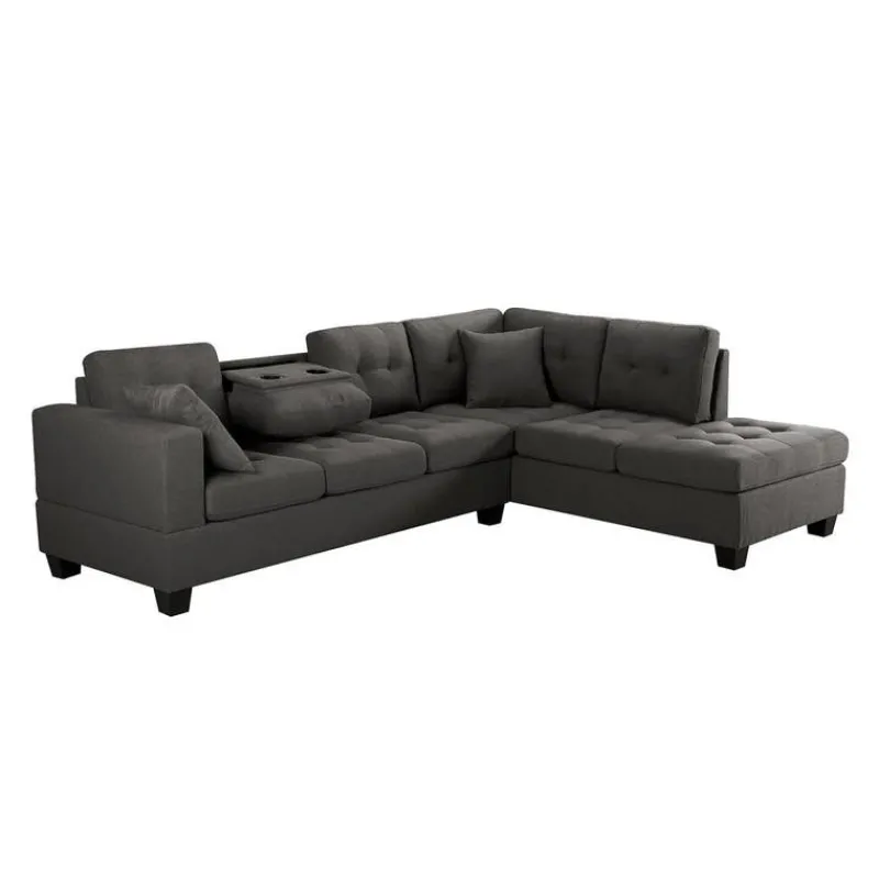 Reversible Sectional with a Drop-Down Backrest and Cup Holders
