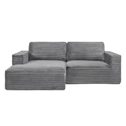Rolled & Compressed Left Sectional in Corduroy Velvet 2 pcs -