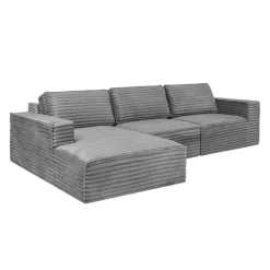 Rolled & Compressed Left Sectional in Corduroy Velvet 3 pcs -