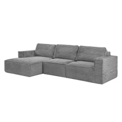 Rolled & Compressed Left Sectional in Corduroy Velvet 3 pcs -