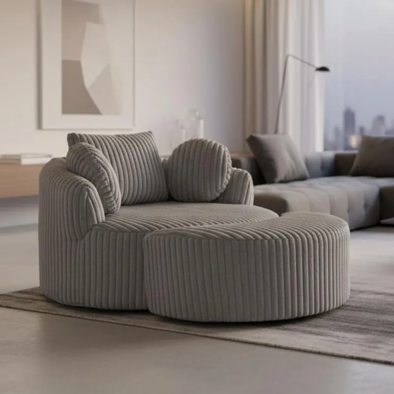 Rolled & Compressed Sealy Corduroy Armchair-in-a-Box with an Ottoman -