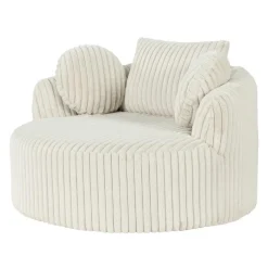 Rolled & Compressed Sealy Corduroy Armchair-in-a-Box with an Ottoman - Cream