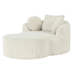 Rolled & Compressed Sealy Corduroy Armchair-in-a-Box with an Ottoman - Cream