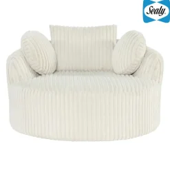 Rolled & Compressed Sealy Corduroy Armchair-in-a-Box with an Ottoman - Cream