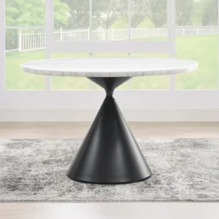 Round Marble Dining Table with 4 Upholstered Chairs - 48"