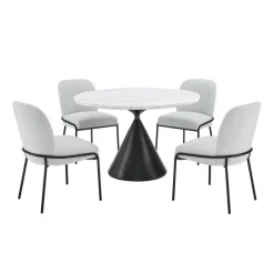 Round Marble Dining Table with 4 Upholstered Chairs - 48