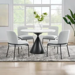 Round Marble Dining Table with 4 Upholstered Chairs - 48