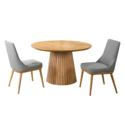 Round Pedestal Dining Table with 2 Chairs - Grey
