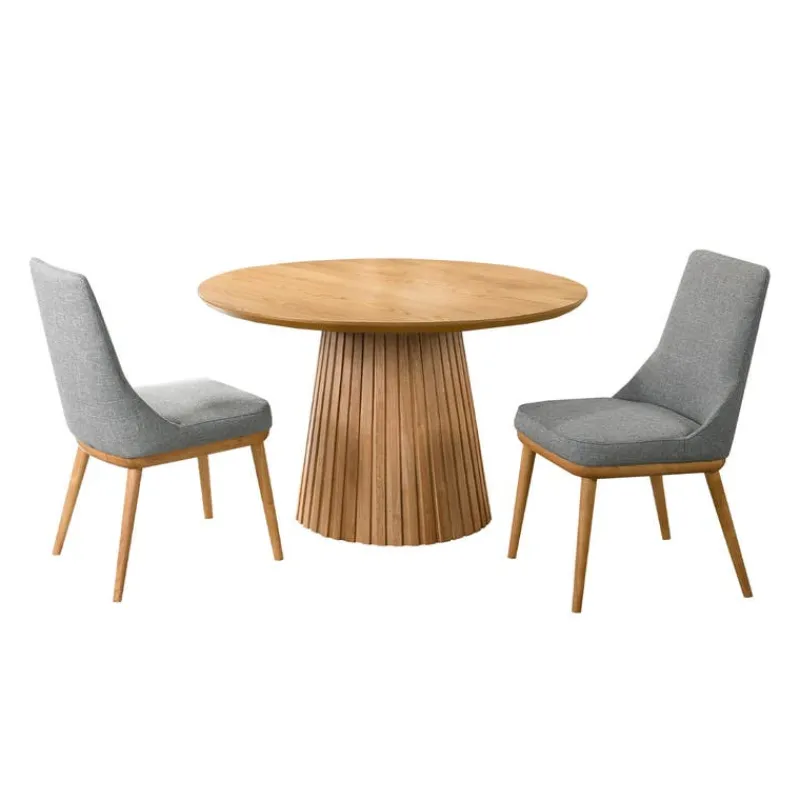 Round Pedestal Dining Table with 2 Chairs - Grey
