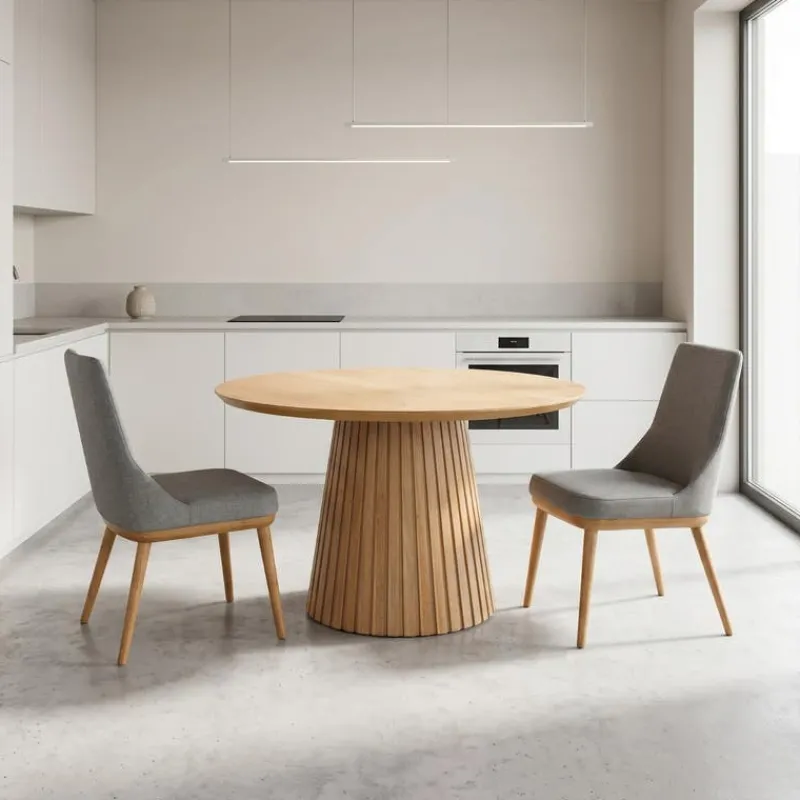 Round Pedestal Dining Table with 2 Chairs - Grey