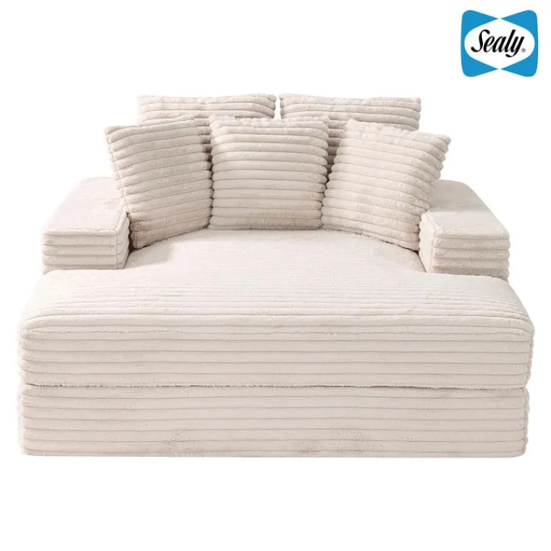 Sealy Corduroy Velvet Chaise - Cream