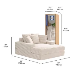 Sealy Corduroy Velvet Chaise - Cream
