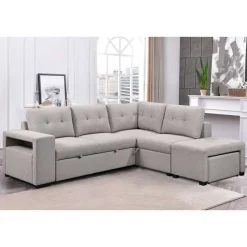 Sectional Bed with Chaise, Storage, and 2 Removable Ottomans