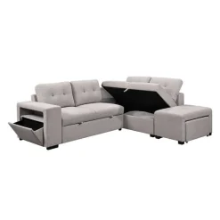 Sectional Bed with Chaise, Storage, and 2 Removable Ottomans